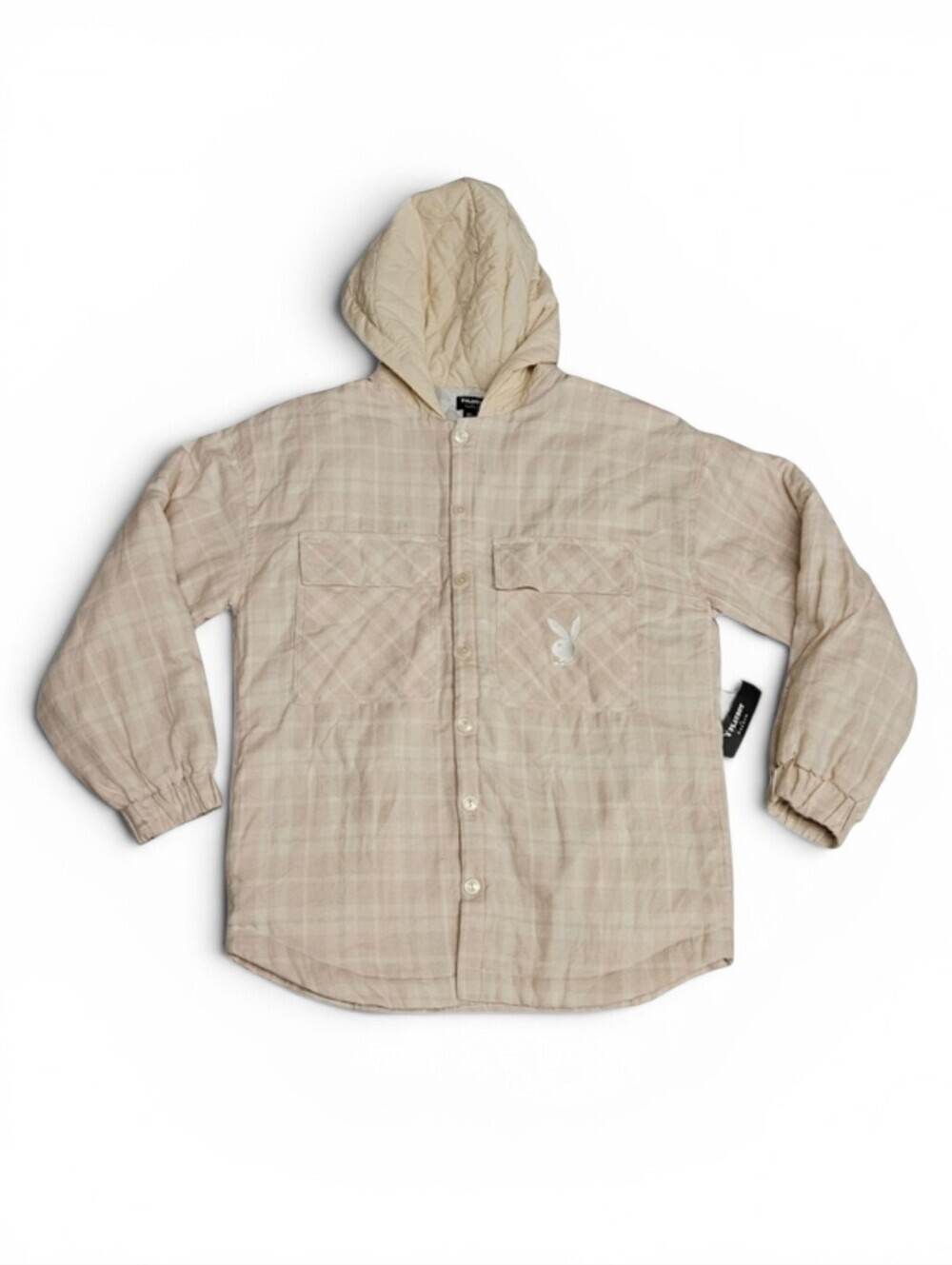 Playboy X Pacsun Hooded Puffer Shacket In Pink Plaid Size Medium / Large NWT